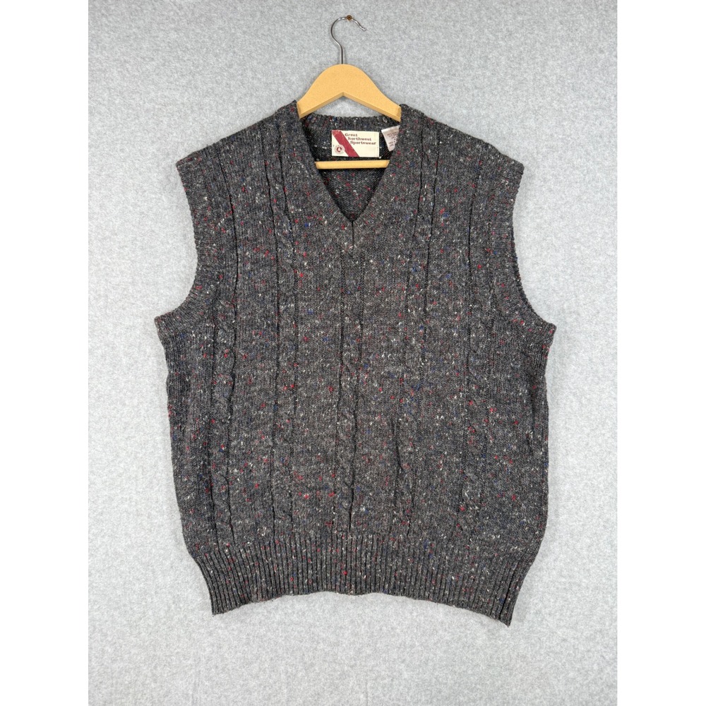 Great Northwest XL Sweater Vest Grandpacore Wool Blend Cable Knit Confetti